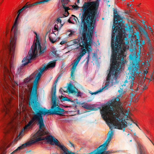 Taidepostikortti A6 "Antaudun otteillesi ja ajatukseni sumenee nautinnosta"