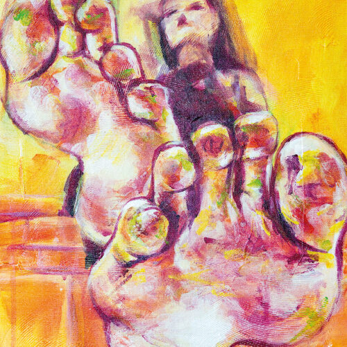 Taidepostikortti A6 "Aurinko hellii kasvojani, kun palvot varpaitani"