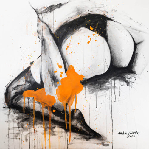 Myynnissä "Nauti roolistasi. Olen jumalatar naamallasi." 100 x 100 cm