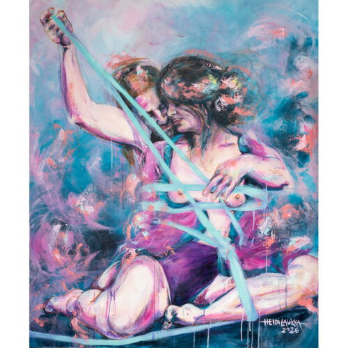Myynnissä "Köytesi leikkivät ihollani, nautin joka hetkestä" 100 x 120cm